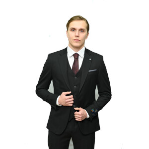 Aνδρικό κοστούμι 3 τεμαχίων slim fit μαύρο.