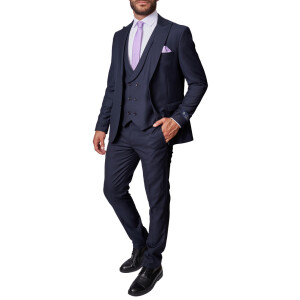 Ανδρικό κοστούμι 3 τεμαχίων slim fit σκούρο μπλε.
