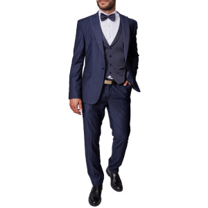 Ανδρικό κοστούμι γάμου 3 τεμαχίων slim fit μπλε.