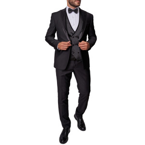 Ανδρικό κοστούμι γάμου 3 τεμαχίων slim fit μαύρο.