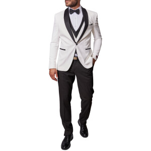 Ανδρικό κοστούμι γάμου 3 τεμαχίων slim fit λευκό.