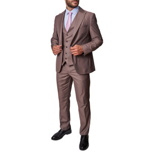 Aνδρικό κοστούμι 3 τεμαχίων slim fit καφέ.