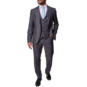 Ανδρικό κοστούμι 3 τεμαχίων slim fit σκούρο γκρι.