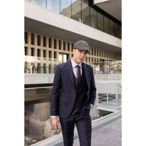 Ανδρικό κοστούμι 3 τεμαχίων slim fit μπλε καρό.