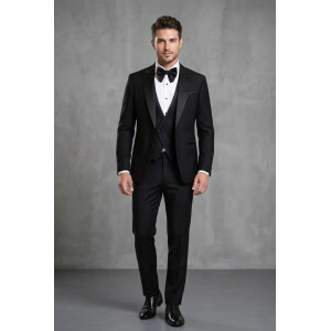 Ανδρικό κοστούμι γάμου 3 τεμαχίων slim fit μαύρο.