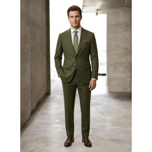 Ανδρικό Κοστούμι σε Λαδί Απόχρωση Slim fit– Premium Wool Blend