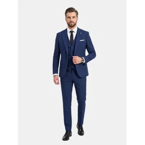 Ανδρικό Slim-Fit Τρισύνθετο Κοστούμι (3-Piece) σε Μπλε Ρουά Χρώμα