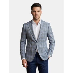 Ανδρικό Slim-Fit Σακάκι Blazer με Καρό Μοτίβο σε Γαλάζιο-Γκρι Τόνους