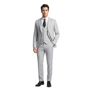 Ανδρικό Slim-Fit Κοστούμι Τριών Τεμαχίων σε Ανοιχτό Γκρι