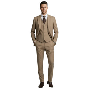 Ανδρικό Μπεζ Κοστούμι Τριών Τεμαχίων (Three-Piece) - Slim Fit