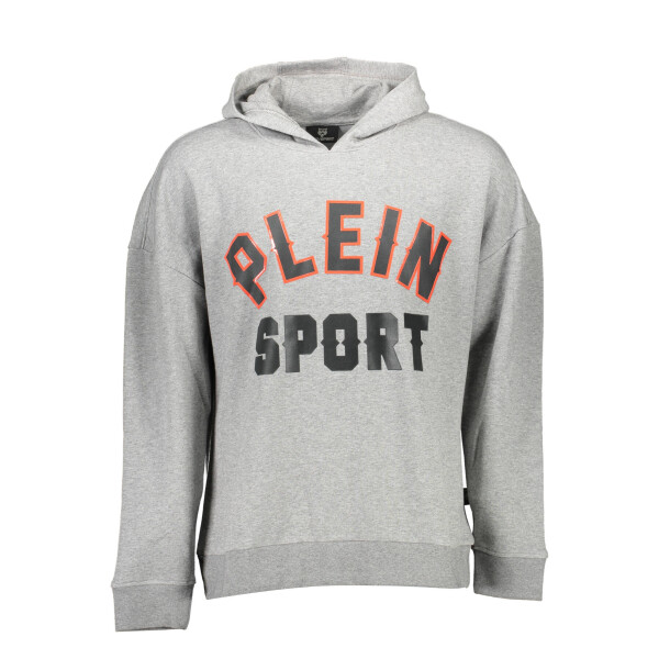 PLEIN SPORT Ανδρικό Γκρι Φούτερ με κουκούλα και print λογότυπο