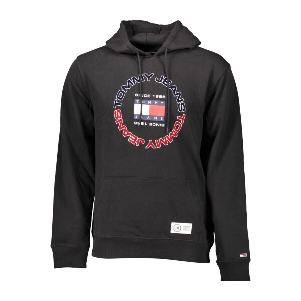 Tommy Hilfiger ανδρικό μαύρο φούτερ με κουκούλα και κεντρική τσέπη