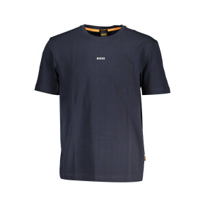BOSS Ανδρικό Μπλε T-shirt με στρογγυλή λαιμόκοψη και λογότυπο