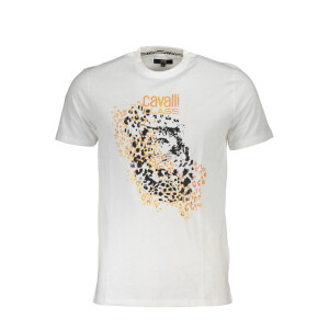 CAVALLI CLASS Ανδρικό Λευκό T-shirt με στρογγυλή λαιμόκοψη και λογότυπο