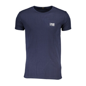 CAVALLI CLASS Ανδρικό Μπλε T-shirt με κοντά μανίκια και λογότυπο