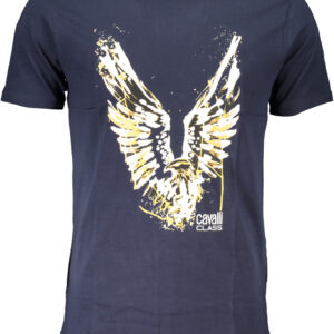 CAVALLI CLASS Ανδρικό Μπλε T-shirt με κοντά μανίκια και λογότυπο
