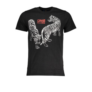 Cavalli Class ανδρικό μαύρο t-shirt με κοντά μανίκια και λογότυπο