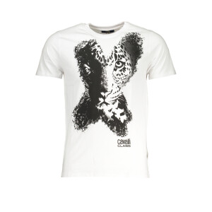 Cavalli Class ανδρικό λευκό t-shirt με κοντά μανίκια και λογότυπο