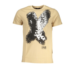 CAVALLI CLASS Ανδρικό Μπεζ T-shirt με κοντά μανίκια και λογότυπο