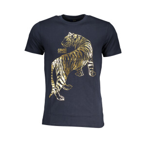 Cavalli Class ανδρικό μπλε T-shirt με στρογγυλή λαιμόκοψη και print λογότυπο