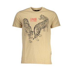 CAVALLI CLASS Ανδρικό Μπεζ T-shirt με κοντά μανίκια και λογότυπο