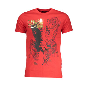 Cavalli Class ανδρικό κόκκινο t-shirt με κοντά μανίκια και λογότυπο