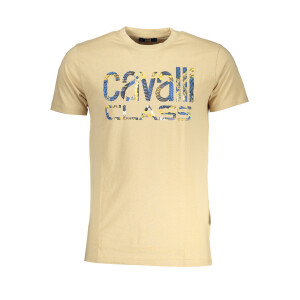 Cavalli Class ανδρικό t-shirt σε μπεζ χρώμα με κοντά μανίκια και λογότυπο