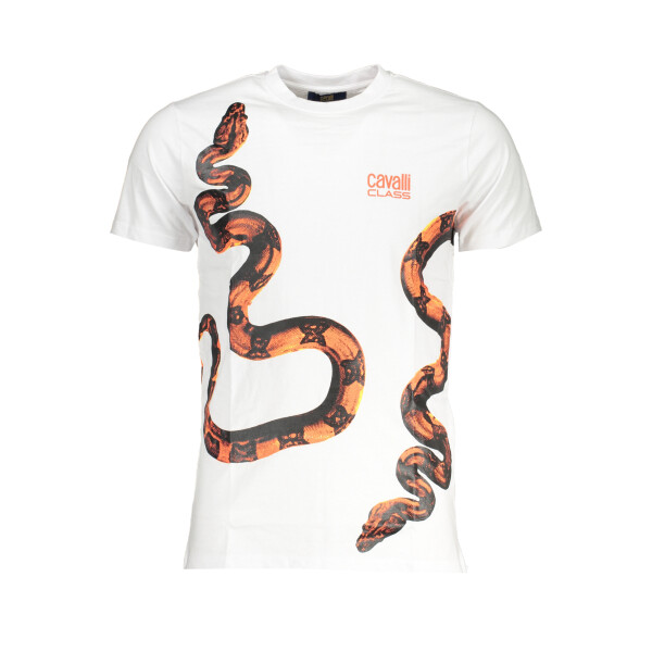 CAVALLI CLASS Ανδρικό Λευκό T-shirt με print λογότυπο