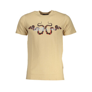 CAVALLI CLASS Ανδρικό Μπεζ T-shirt με κοντά μανίκια και λογότυπο