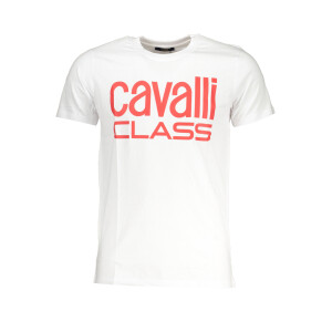 CAVALLI CLASS Ανδρικό Λευκό T-shirt με print λογότυπο