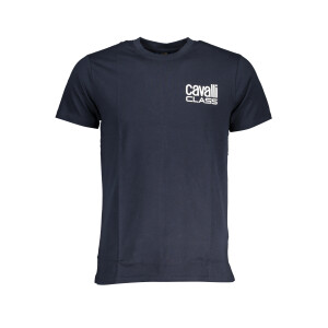 CAVALLI CLASS Ανδρικό Μπλε T-shirt με κοντά μανίκια και λογότυπο