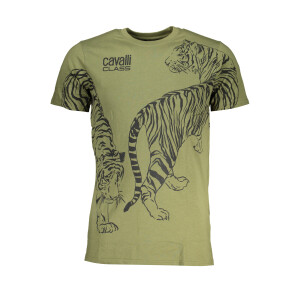 CAVALLI CLASS ανδρικό πράσινο t-shirt με κοντά μανίκια και λογότυπο