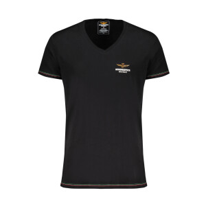 Aeronautica Militare Ανδρικό Μαύρο T-shirt με V λαιμόκοψη και print λογότυπο