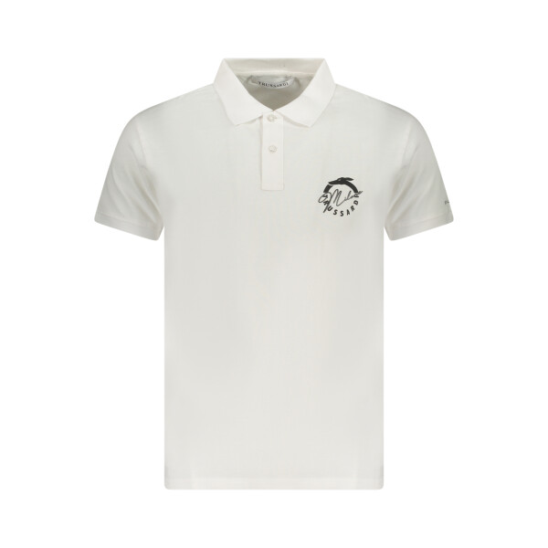 Trussardi ανδρική λευκή polo μπλούζα με κοντά μανίκια και λογότυπο