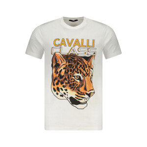 Cavalli Class ανδρικό λευκό t-shirt με κοντά μανίκια και λογότυπο