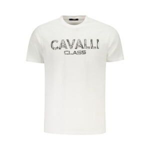 CAVALLI CLASS Ανδρικό Λευκό T-shirt με print λογότυπο