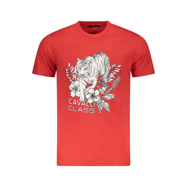 CAVALLI CLASS Ανδρικό Κόκκινο T-shirt με στρογγυλή λαιμόκοψη και print λογότυπο