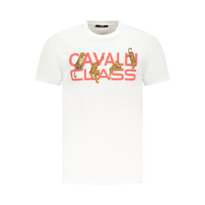 CAVALLI CLASS Ανδρικό Λευκό T-shirt με στρογγυλή λαιμόκοψη και λογότυπο