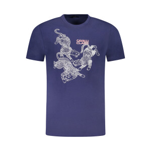 CAVALLI CLASS Ανδρικό Μπλε T-Shirt με print και λογότυπο