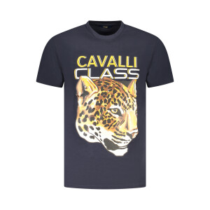 CAVALLI CLASS Ανδρικό Μπλε T-shirt με στρογγυλή λαιμόκοψη και λογότυπο