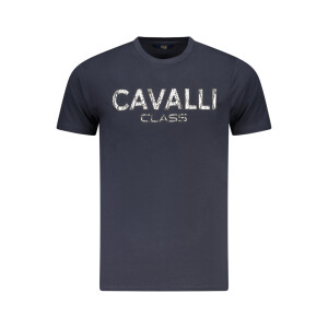 CAVALLI CLASS Ανδρικό Μπλε T-shirt με κοντά μανίκια και λογότυπο