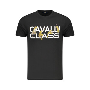 CAVALLI CLASS ανδρικό μαύρο T-shirt με κοντά μανίκια και λογότυπο