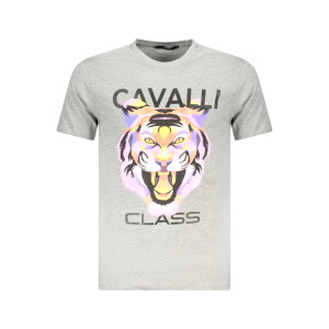 CAVALLI CLASS Ανδρικό Γκρι T-shirt με κοντά μανίκια και λογότυπο