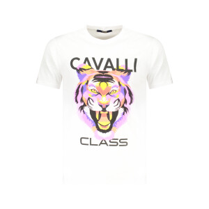 CAVALLI CLASS Ανδρικό Λευκό T-Shirt με print λογότυπο