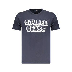 CAVALLI CLASS Ανδρικό Μπλε T-shirt με κοντά μανίκια και λογότυπο