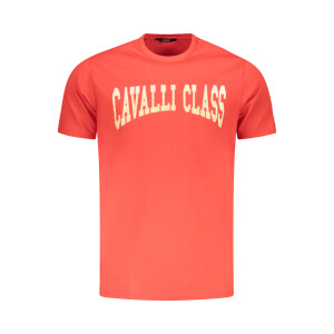 CAVALLI CLASS Ανδρικό Κόκκινο T-shirt με στρογγυλή λαιμόκοψη και λογότυπο