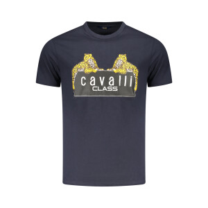 CAVALLI CLASS Ανδρικό Μπλε T-shirt με print λογότυπο