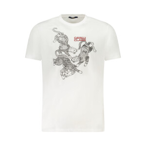 Cavalli Class Ανδρικό Λευκό T-shirt με print λογότυπο
