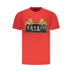 CAVALLI CLASS Ανδρικό Κόκκινο T-Shirt με κοντά μανίκια και λογότυπο