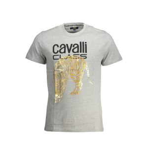 CAVALLI CLASS Ανδρικό Γκρι T-shirt με στρογγυλή λαιμόκοψη και print λογότυπο
